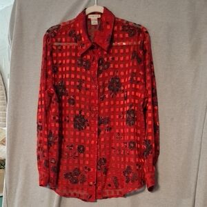 Notations Red and Black Casual Button Down Shirt